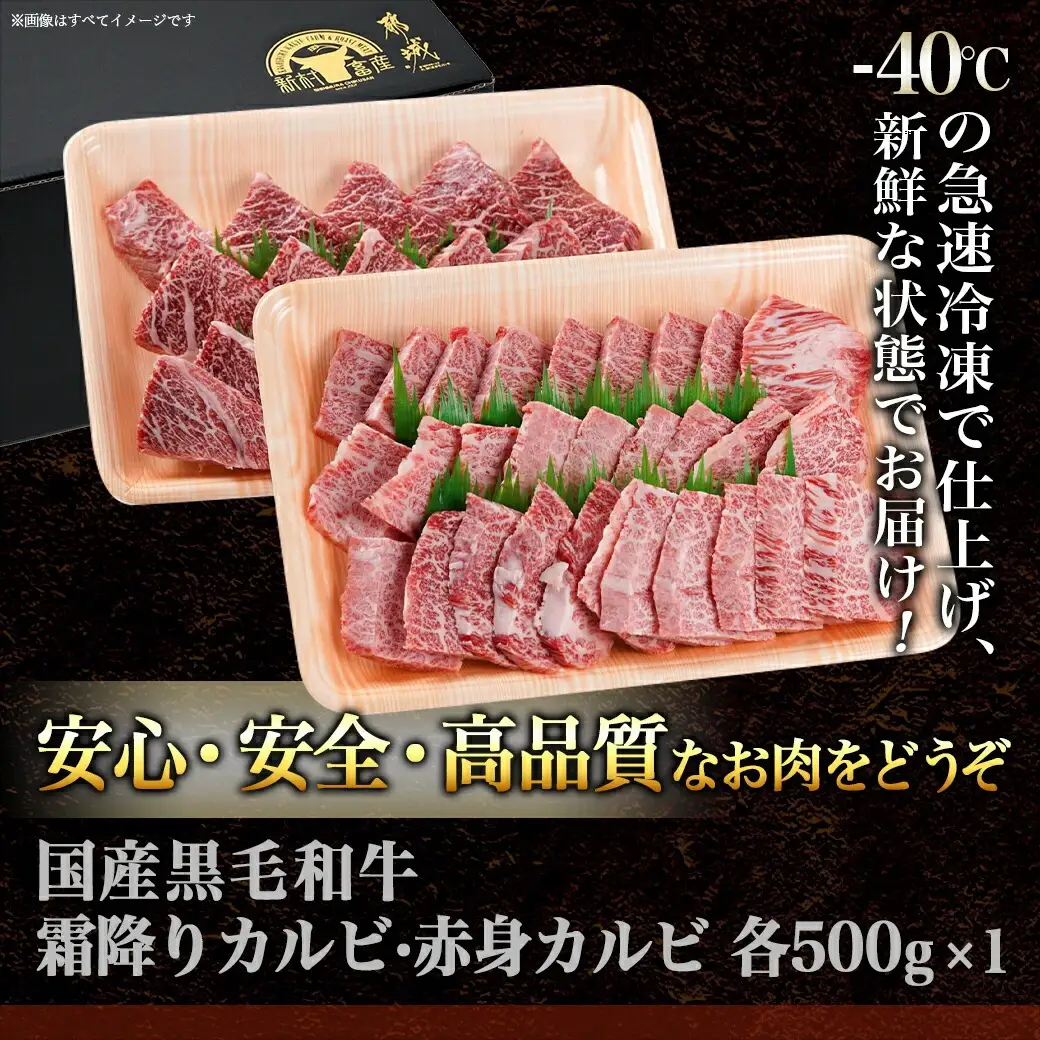 【黒毛和牛】霜降りカルビ&赤身カルビ1kg焼肉セット_AD-4202_(都城市) 国産 黒毛和牛 和牛 霜降り 赤身 カルビ 1kg 