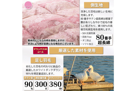 リフレッシュ 羽毛布団 シングル リフォーム デラックス【 80サテン超長綿 赤 柄おまかせ】 [川村羽毛 山梨県 韮崎市 20743589]