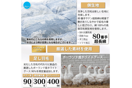 リフレッシュ 羽毛布団 シングル リフォーム  ハイグレード 【80超長綿 青 柄おまかせ】｜[川村羽毛  山梨県 韮崎市 20743592]