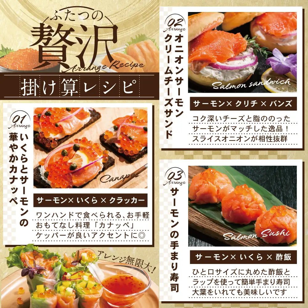 サーモン ･ いくら 海鮮福袋セット 各250g （ 海鮮福袋セット サーモン いくら イクラ 鮭卵 醤油漬け セット 北海道 人気 ふるさと納税 ）