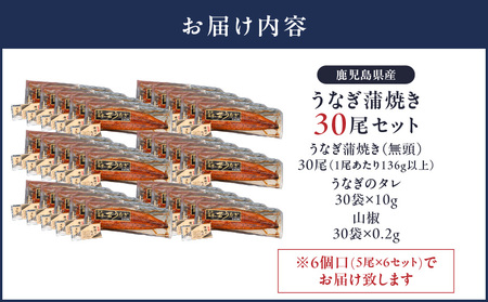 【 土用の丑の日特集 】 2121 鹿児島県産 うなぎ蒲焼 30尾 KN058-002-30 魚 冷凍 鰻