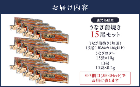 【 土用の丑の日特集 】 2123 鹿児島県産 うなぎ蒲焼 15尾 KN058-002-15 魚 冷凍 鰻