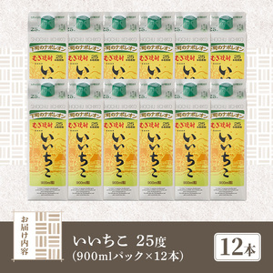 いいちこ 25度 パック(計10.8L・900ml×12本)酒 お酒 むぎ焼酎 900ml 麦焼酎 常温 いいちこ 三和酒類 紙パック【107304400】【時枝酒店】