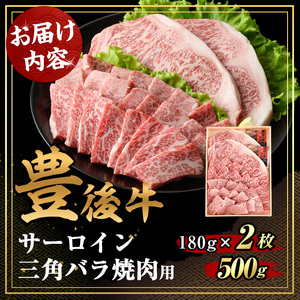 豊後牛サーロイン・三角バラ焼肉セット(合計約860g)牛肉 お肉 豊後牛 牛サーロイン 三角バラ 焼き肉 バーベキュー セット【106402500】【まるひで】