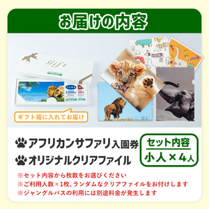 アフリカンサファリ入園券とオリジナルクリアファイルのセット(入園券(小人4枚)とクリアファイル)チケット 動物園 サファリパーク形動物園 家族旅行 デート 観光【110600800】【九州アフリカ・ライオン・サファリ】