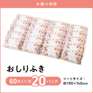おしりふき 20パック（60枚入り）厚手の凸凹シート使用！[056T02]