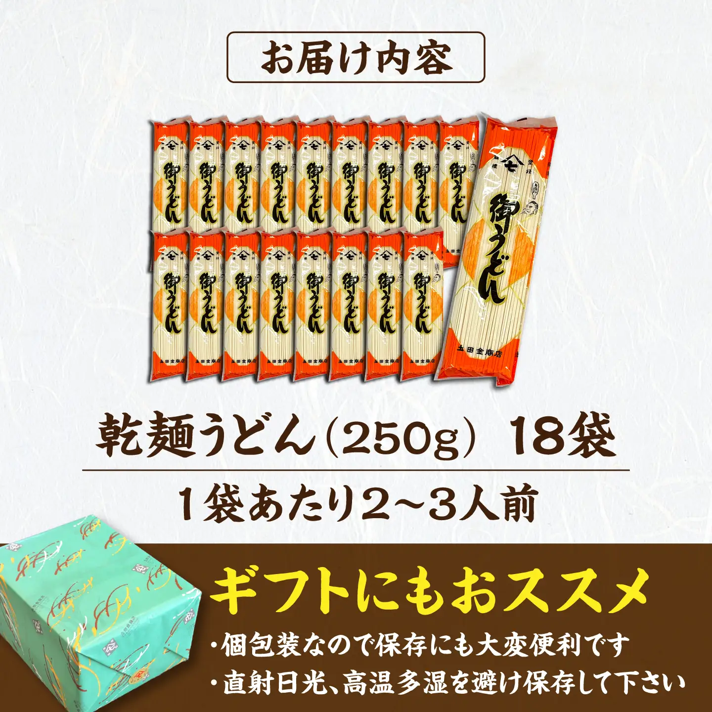 土田金商店の乾麺うどん 250g×18袋 / 恵那市 / 土田金商店 [AUBY001]