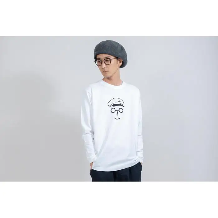 《2》【KEYMEMORY　鎌倉】セーラー帽イラストロングTシャツ　WHITE