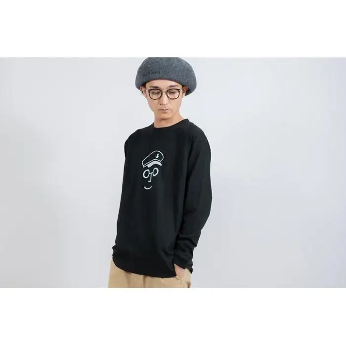 《3》【KEYMEMORY　鎌倉】セーラー帽イラストロングTシャツ　BLACK