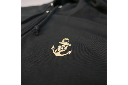 ジップアップパーカー【戦艦大和(背中横姿)】（ブラック） XL(LL)サイズ 黒 black BLACK オリジナル ジッパー チャック 戦艦 大和 海軍 大人 日本製 広島県 呉市 ku091-055-ll-r