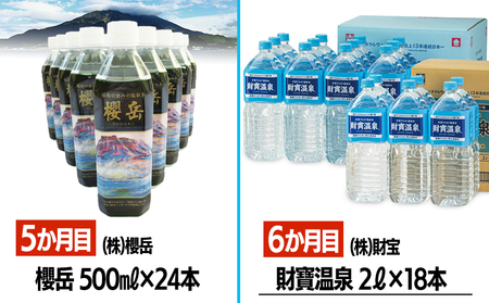 H8-4504／【6ヶ月定期便】垂水市 温泉水 6社飲み比べ