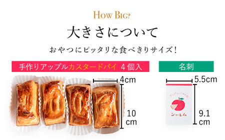 手作りアップルカスタードパイ(食べきりサイズ4個入り) ふるさと納税 福知山市 人気 スイーツ アップルパイ りんご 菓子 誕生日 お祝い ギフト お食い初め お取り寄せ お中元 お歳暮 母の日 贈り物 【fc-CF003】【アップルパイの店 シャルム】