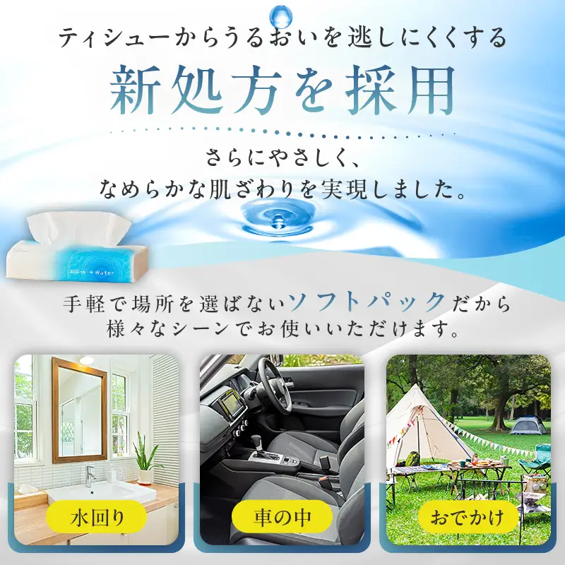 エリエール +Water（プラスウォーター）ソフトパックティシュー 120W5P×18パック 【0095-016】ティッシュ ティッシュペーパー