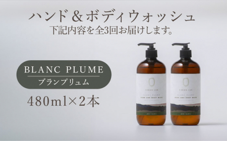 【全3回定期便】COKONLAB ハンド＆ボディウォッシュ ブランプリュム480ml×2本【株式会社 あつまるホールディングス NSP山鹿工場】化粧品 コスメ 美容 国産 ボディケア ハンドケア [ZBR021]