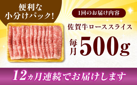 【12回定期便】黒毛和牛 佐賀牛 ローススライス 500g しゃぶしゃぶ すきやき[FDB032]