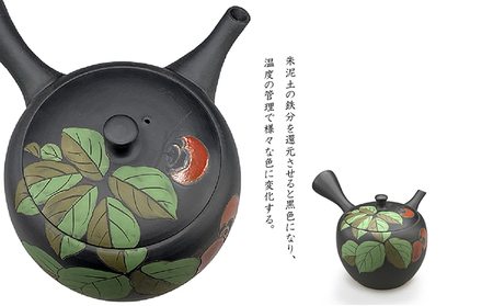 常滑焼急須　黒泥　柿 陶器 やきもの 焼き物 手作り 伝統工芸品 工芸品 茶器 茶道具 急須 常滑焼 日本六古窯 キッチン用品 日用品 食器 雑貨 ティーポット 日本茶 緑茶 日本製 愛知県 常滑市