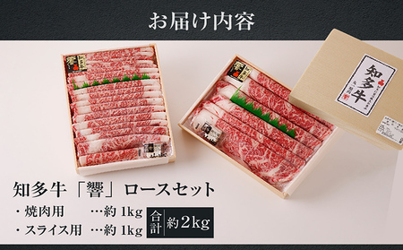 知多牛（響）ロースセット（焼肉用・スライス用）　計約2kg 国産牛 ブランド肉 焼肉 しゃぶしゃぶ すき焼き 鍋 焼き肉 国産 牛肉 うす切り肉 スライス肉 ブランド牛 知多牛 響 ロース BBQ バーベキュー キャンプ グルメ お取り寄せ 贈答用 御年賀 愛知県 常滑市