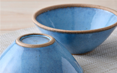 【波佐見焼】テラコッタ BLUE ボウル (Ｍ) ペアセット 皿 食器 丸皿 中鉢【利左エ門窯】[QB55] 波佐見焼
