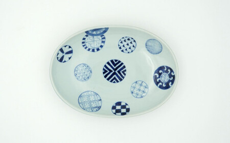 有田焼 染付丸地紋楕円ボール 青雅堂 食器 器 うつわ 陶磁器 皿 ギフト 贈答 35000円 3.5万円 A35-449