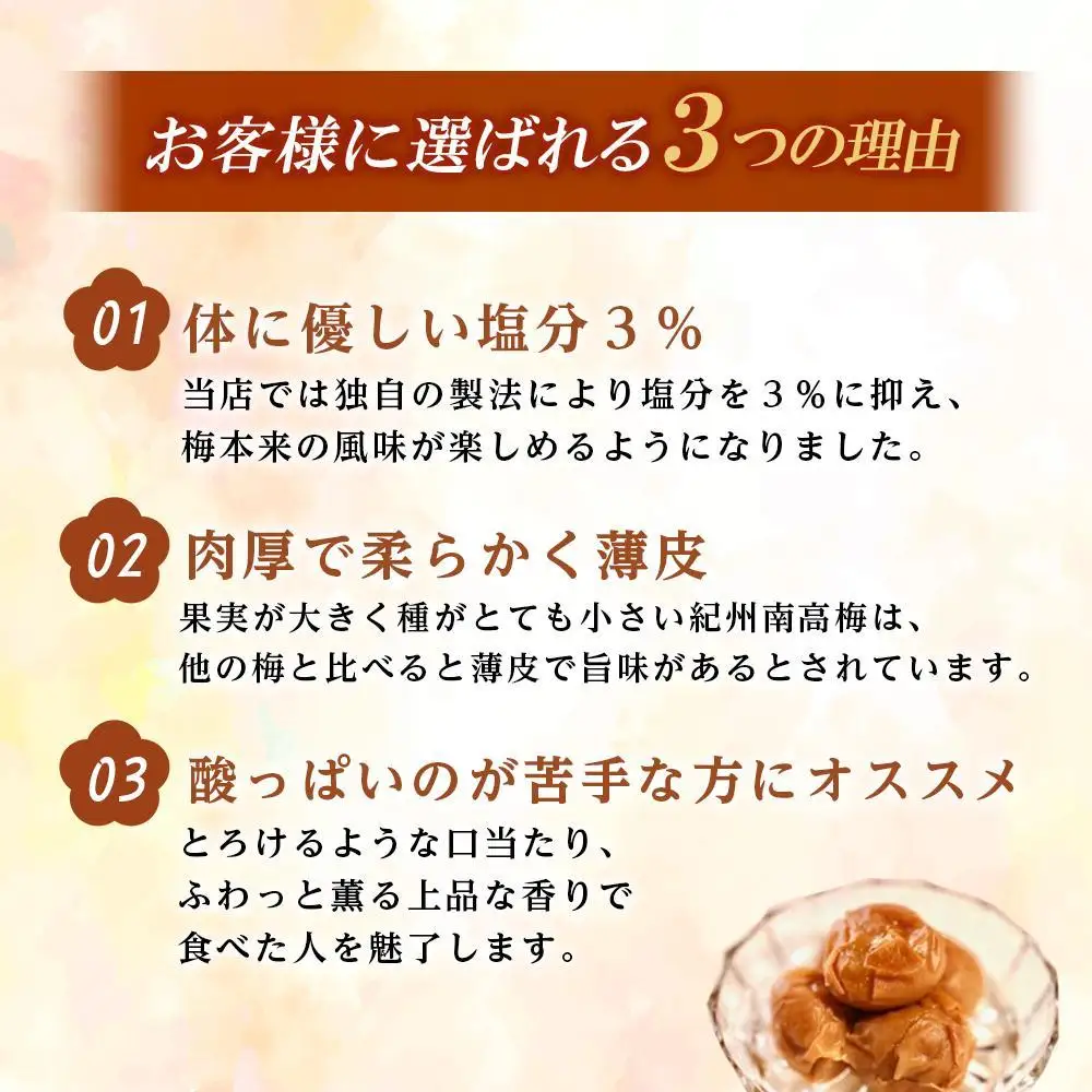 梅干し つぶれ はちみつ梅干し 塩分3%(1.2kg) 【毎月定期便12回】