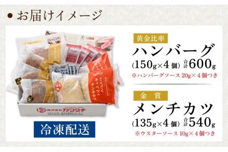 【お試し福袋】満腹1.0kg 黄金比率ハンバーグ4個 金賞メンチカツ4個 [A-015001] / ハンバーグ