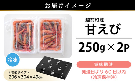 鮮度抜群！越前町産 甘えび 250g × 2Pセット 小分け パックで食べやすい！【えび エビ 海老 刺身 海鮮 海産物 魚貝類 魚介類 新鮮 冷凍 】 [e04-a098]
