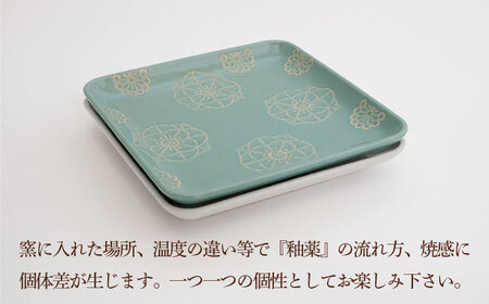 【波佐見焼】ステッチ 正角皿 2点セット（ホワイト×ミントグリーン） 食器  皿 ペア【藍染窯】[JC108] 波佐見焼