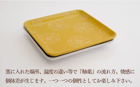 【波佐見焼】ステッチ 正角皿 2点セット（ホワイト×イエロー） 食器  皿 ペア【藍染窯】[JC109] 波佐見焼