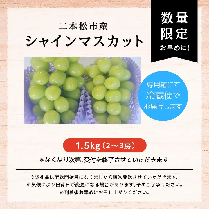 《2026年9月中旬以降順次発送》羽山のぶどう シャインマスカット 1.5kg【羽山果樹組合】