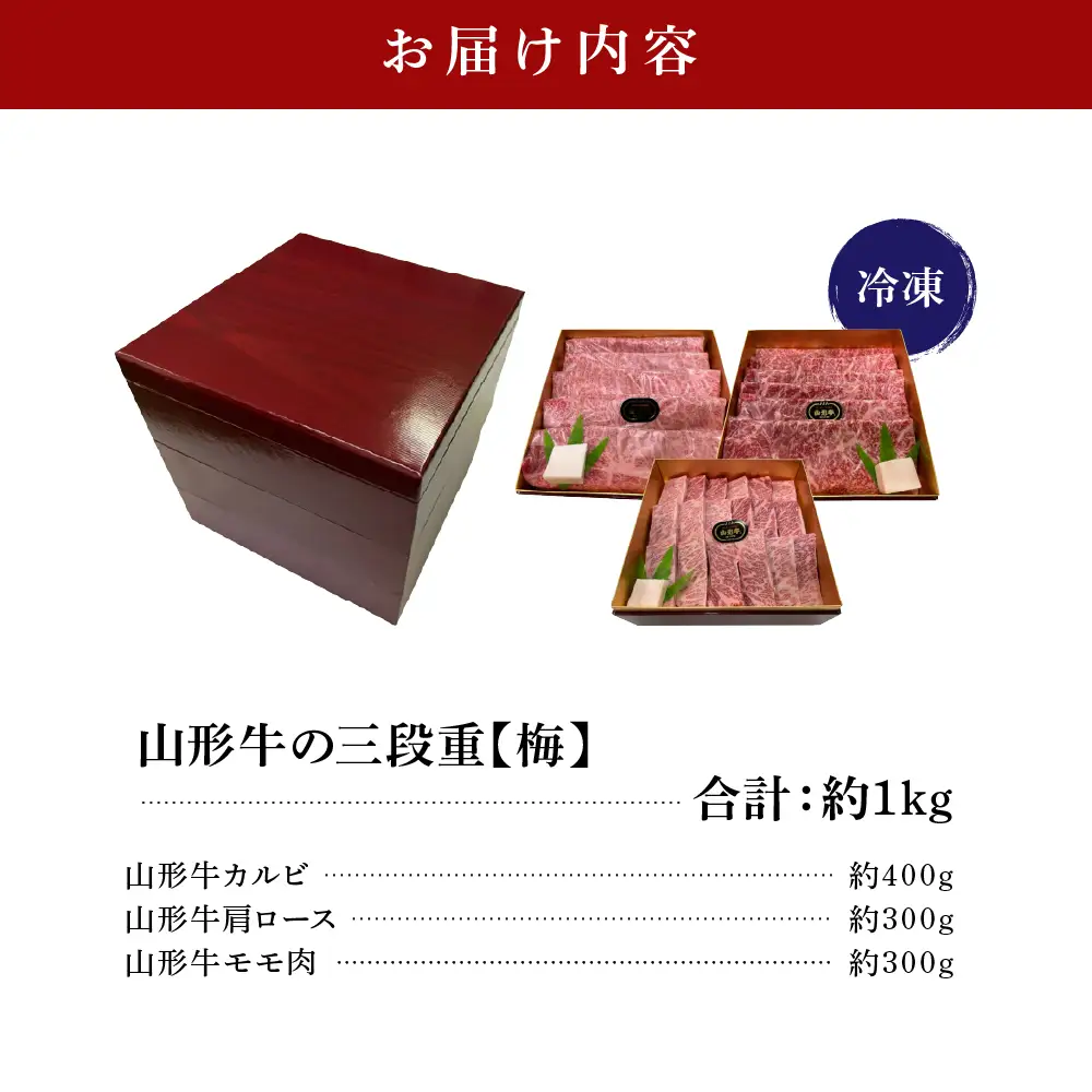 山形牛 三段重 【 梅 】 総量約1kg 山形牛