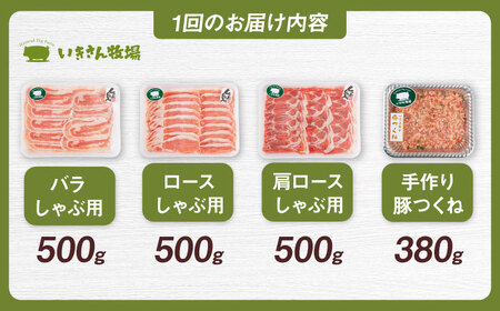 【全12回定期便】一貴山 豚しゃぶ セット糸島市 / いきさん牧場 /鍋 しゃぶしゃぶ 豚しゃぶ 肩ロース ロース つくね バラ 豚バラ [AGB009]