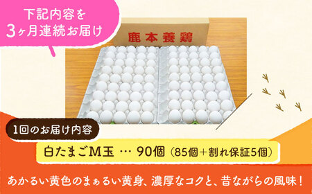 【全3回定期便】白たまご M玉 90個（85個＋5個割れ保証）【株式会社 かもと養鶏】タマゴ 玉子 熊本県 卵 国産 新鮮 しろたまご M玉 濃厚  [ZCA006]