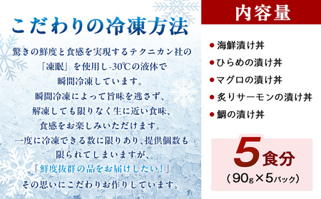 特製出汁醤油で漬け込んだ漬け丼5種セット5食分(各90g)