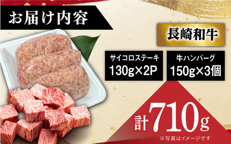 A5 長崎和牛 サイコロステーキ 130g×2 ハンバーグ 150g×3 セット [DAR002] 国産  牛肉 ハンバーグ