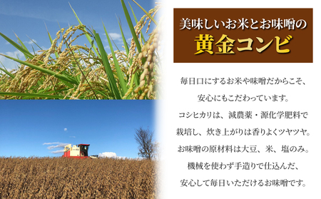 【太陽と大地】令和7年産「八重原産特別栽培米（減農薬・減化学肥料栽培）コシヒカリ（白米）２kg」と「信州味噌「八重原味噌」５００ｇ」セット