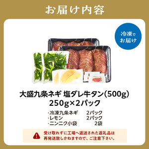【大盛九条ネギ】塩ダレ牛タン500g 薄切り牛タン 京都府 木津川市 093-02