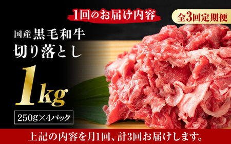【3回定期便】熊本県産 黒毛和牛 切り落とし 計約1kg (約250g×4P)【有限会社九州食肉産業】九州 熊本県産 切り落とし 小分け 牛肉 和牛 国産 A4 A5ランク 小分け [ZDQ032]