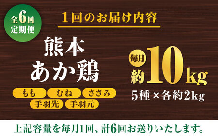 【6回定期便】熊本あか鶏  5種食べ比べセット（モモ ささみ ムネ 手羽先 手羽元）各2kg【やまうちフード株式会社 熊本営業所】 鶏肉 銘柄鶏  ささみ ササミ 鶏肉 赤鶏 熊本県  [ZAB013]