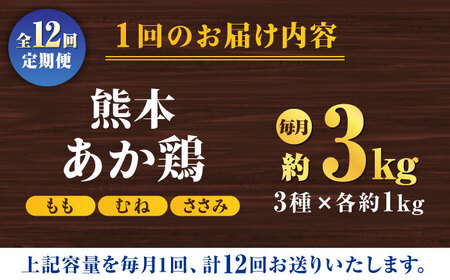 【12回定期便】熊本あか鶏  3種食べ比べセット（もも むね ささみ）各1kg【やまうちフード株式会社 熊本営業所】  熊本県 特産品 九州産  鶏肉  [ZAB017]