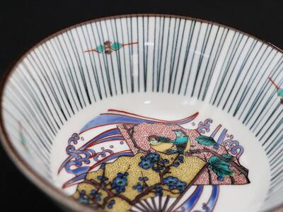 九谷焼　4.5号小鉢揃　扇絵変り （5枚セット）a01 食器 キッチン雑貨 キッチンアイテム 雑貨 小物 お皿 小皿 食卓 テーブルコーディネート 贈り物 普段使い 