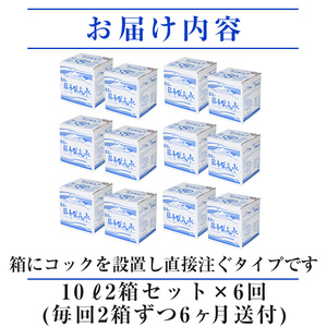 K-020《6ヶ月定期便》霧島の福寿鉱泉水（硬水：10L箱×2個セット)【福地産業】霧島市 水 ミネラルウォーター シリカ シリカ水 ミネラル成分 飲料水