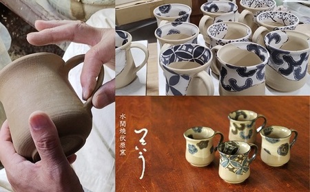 乾山写絵替七宝紋マグカップ(大)【水間焼伏原窯】
