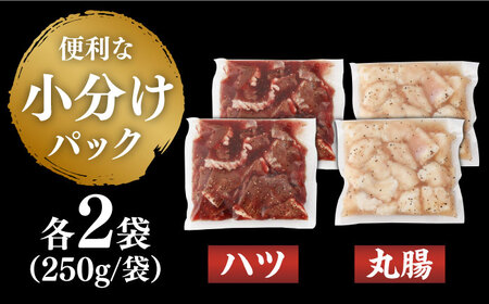 【塩だれ】九州産和牛 ホルモン 2種 計1kg（ ハツ 250g×2袋・ 丸腸 250g×2袋） 長与町/岩永ホルモン [EAX142]国産 牛肉 ミックス 小分け 味付き 冷凍 焼肉