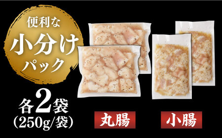 【塩だれ】 九州産和牛 ホルモン 2種 計1kg（ 小腸 250g×2袋・ 丸腸 250g×2袋） 長与町/岩永ホルモン [EAX154]国産 牛肉 ミックス 小分け 味付き 冷凍 焼肉