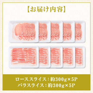【B05046】鹿児島県産豚ロース・豚バラスライスセット(合計約3kg・各約300g×10パック) 鹿児島   豚肉 お肉 豚バラ スライス しゃぶしゃぶ 野菜炒め 生姜焼き【大将食品】