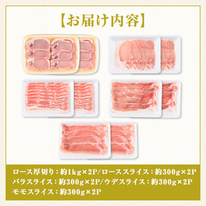 【C05042】鹿児島県産豚厚切りステーキ&豚4部位食べ比べわいわいセット(合計約4.4kg) ロース バラ ウデ モモ セット 鹿児島  しゃぶしゃぶ ステーキ ギフト 贈答 お中元 お歳暮【大将食品】