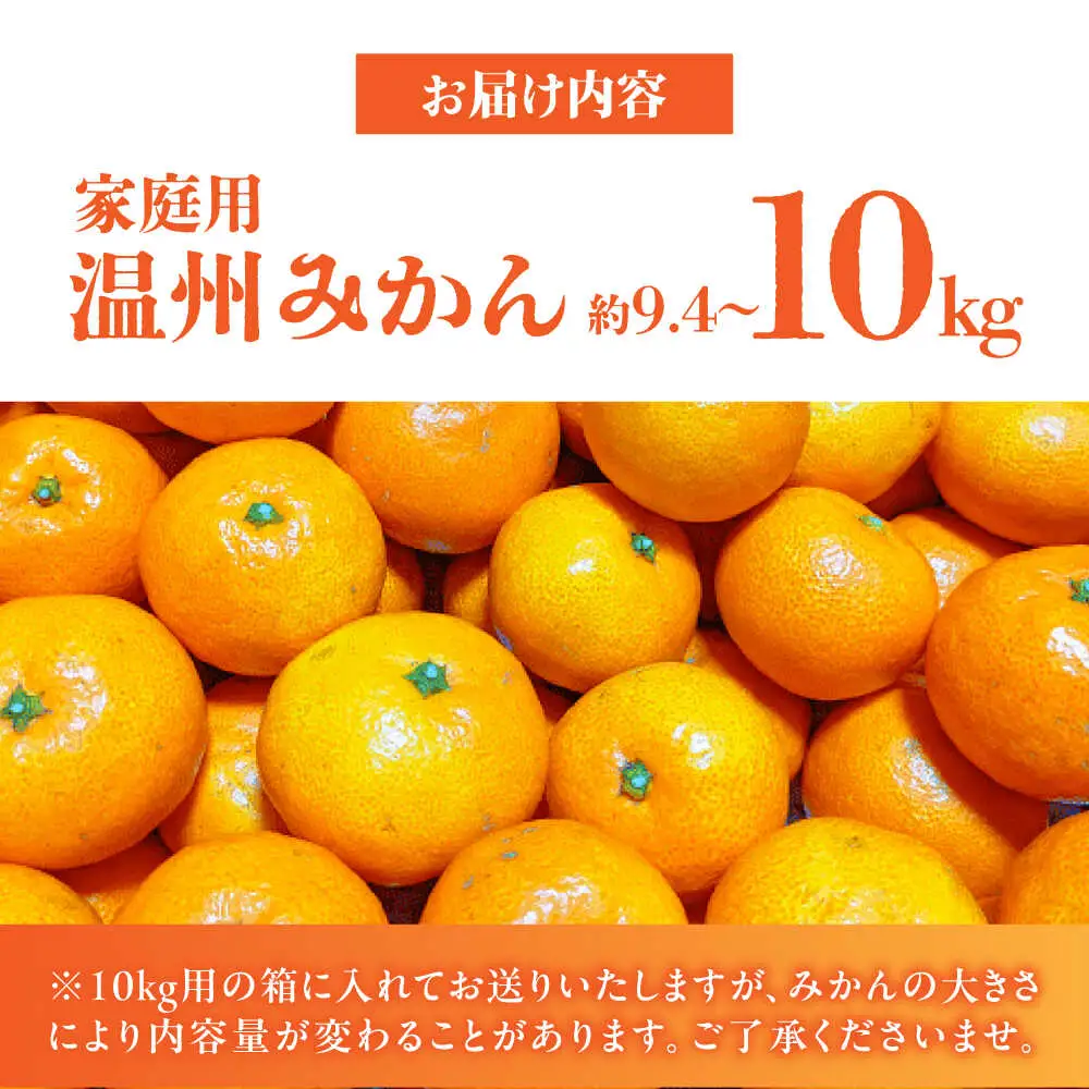 訳あり家庭用温州みかん 約9.4kg～10kg ミカン蜜柑 ZCN015