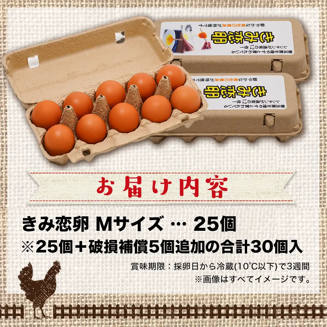 新鮮赤卵「きみ恋卵」25個〔LF-29-011-25〕_(都城市) 赤卵 きみ恋卵 Ｍサイズ 25個 30個 卵かけご飯 ゆで卵 お菓子作り