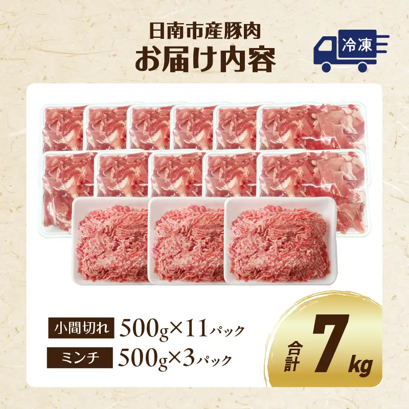 豚小間切れ＆豚ミンチセット(合計7kg) 豚肉 ポーク 国産 食品 おかず こま切れ 挽肉 日南市産 個包装 万能食材 おすすめ 生姜焼き 炒め物 ハンバーグ おかず お弁当 おつまみ お取り寄せ グルメ 詰め合わせ おすそ分け 宮崎県 送料無料_DB20-23