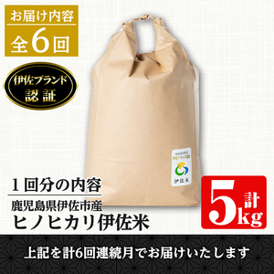 isa499 【定期便・全6回(連続)】伊佐米 ヒノヒカリ＜計30kg・5kg×全6回＞ 鹿児島 国産 伊佐米 お米 米 こめ コメ ひのひかり 白米 精米 ごはん ご飯 定期便【725】